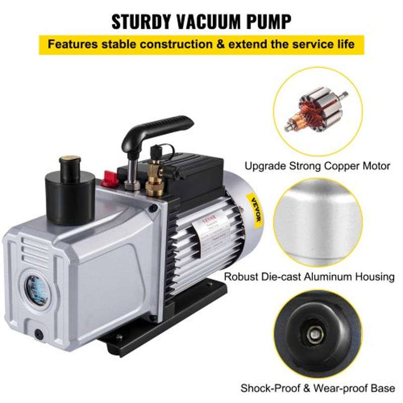 1HP Industrial Vacuum Pump 12CFM Rotary Vane Air Tool For AC Repair Auto Maintenance  Refrigerant E 3
