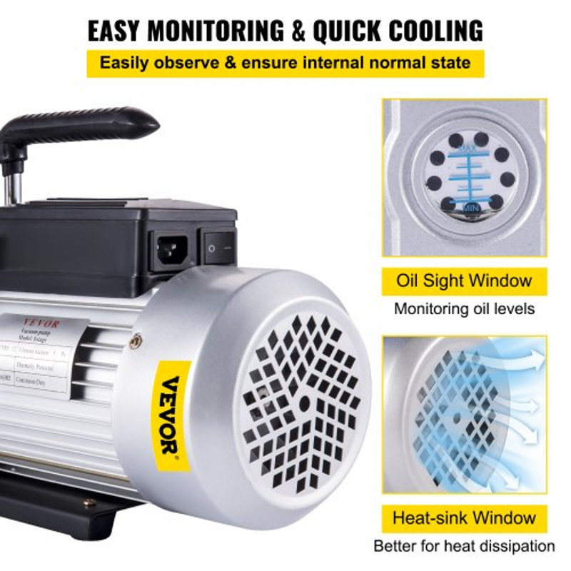 1HP Industrial Vacuum Pump 12CFM Rotary Vane Air Tool For AC Repair Auto Maintenance  Refrigerant E 5