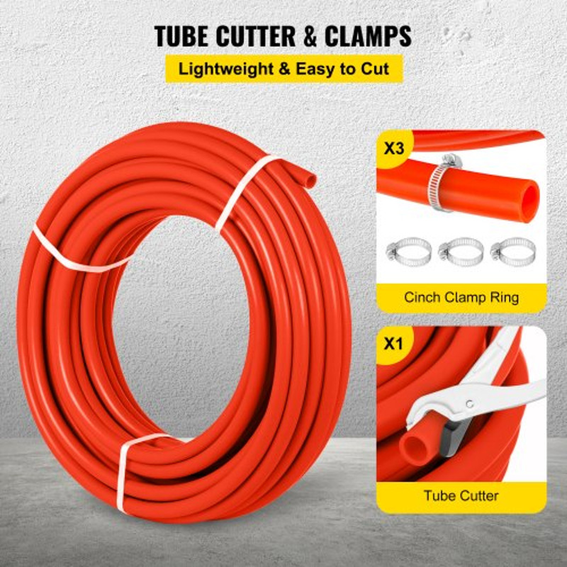 Oxygen Barrier Tube Coil EVOH PEX-B Pipe, Red Flexible PEX Tubing for Residential & Commercial Radiant Floor Heating