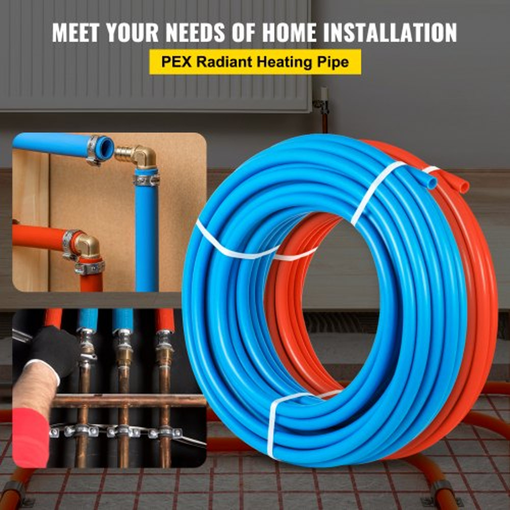 PEX Tubing Oxygen Barrier, Rolls of Red & Blue EVOH PEX-B Pipe for Radiant Floor Heating, Plumbing & Hydronic Systems