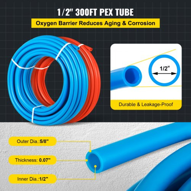 PEX Tubing Oxygen Barrier, Rolls of Red & Blue EVOH PEX-B Pipe for Radiant Floor Heating, Plumbing & Hydronic Systems