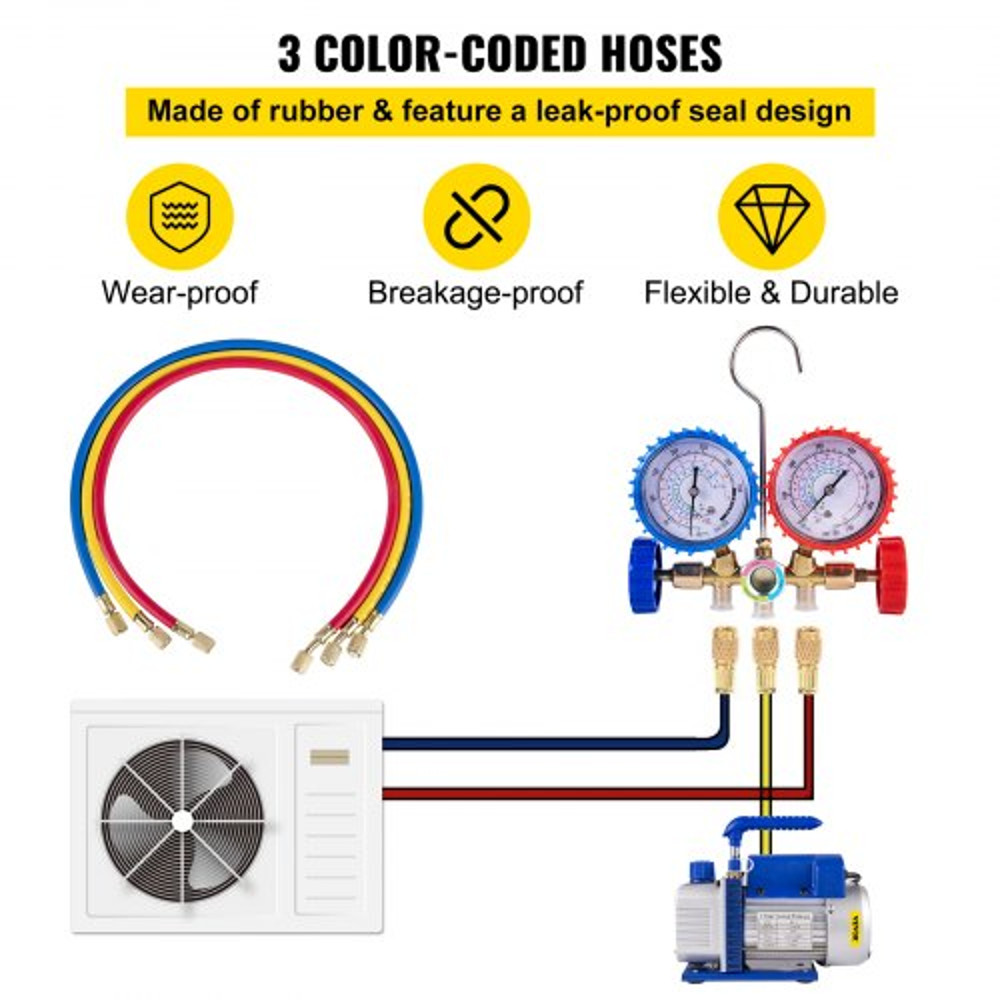 Single Stage Air Vacuum Pump HVAC AC Refrigeration Kit With AC Manifold Gauge Can Tap  Carrying Tot 5