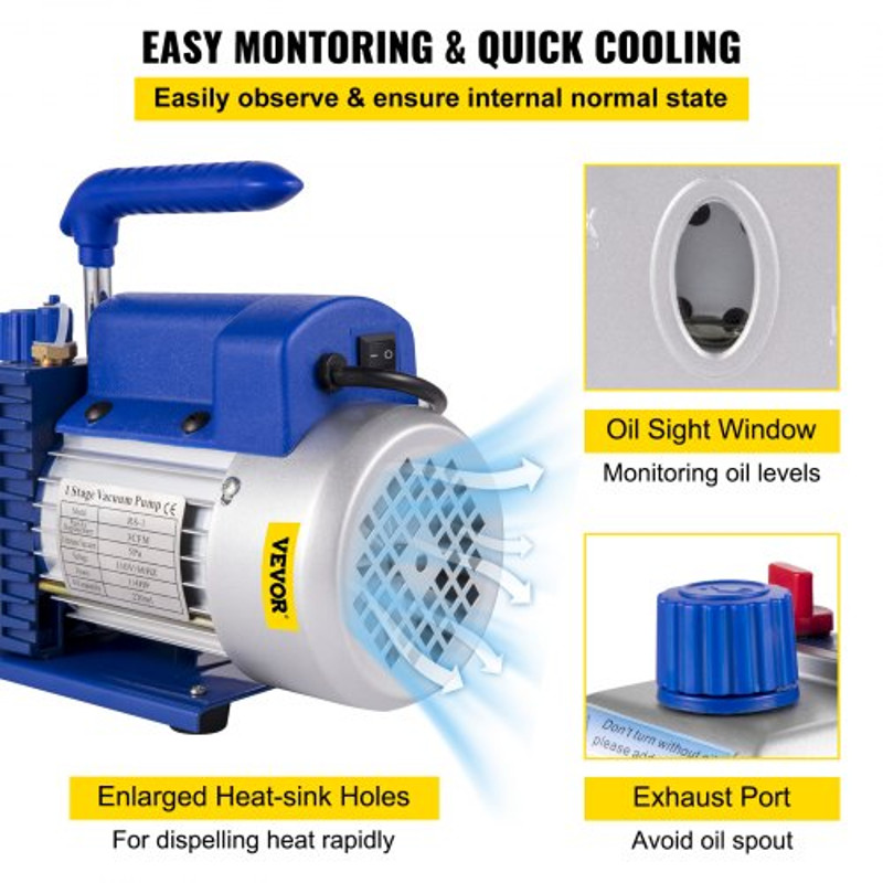 Single Stage Air Vacuum Pump HVAC AC Refrigeration Kit With AC Manifold Gauge Can Tap  Carrying Tot 6
