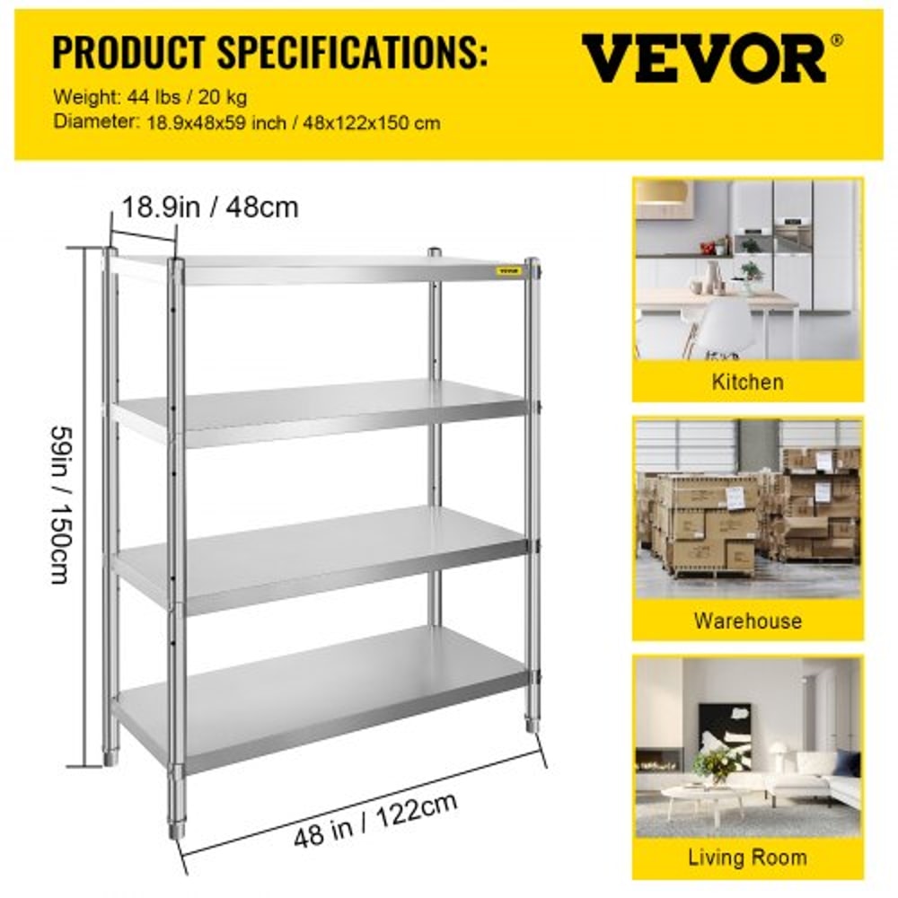 Heavy Duty Stainless Steel Shelving Adjustable Shelf Storage Unit For Kitchen Garage Commercial Off 7