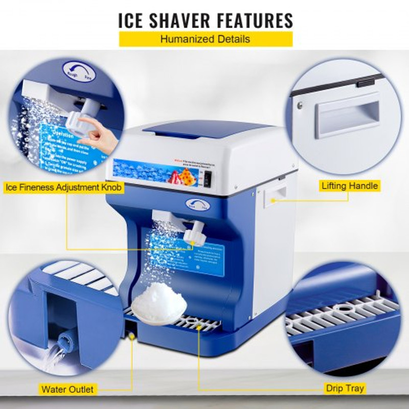 Electric Shaved Ice Machine, Commercial Ice Shaver & Snow Cone Maker Tabletop, Adjustable Ice Texture for Home