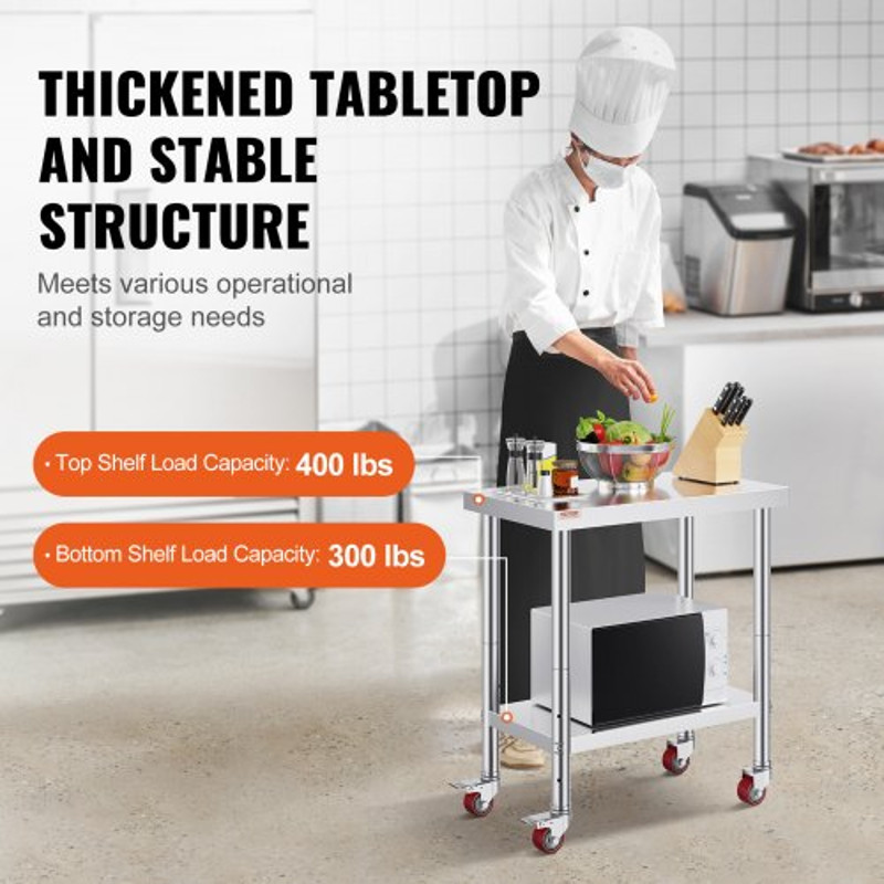 Stainless Steel Work Table With Wheels Heavy Duty Commercial Food Prep Worktable With Brake  Adjust 3