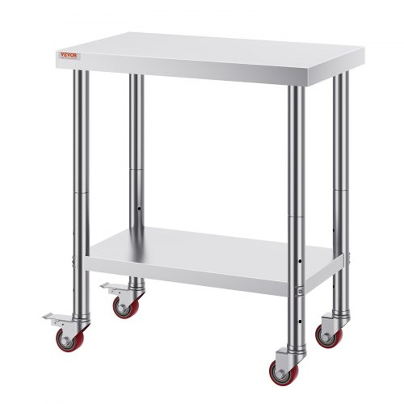 Stainless Steel Work Table With Wheels Heavy Duty Commercial Food Prep Worktable With Brake  Adjust 8