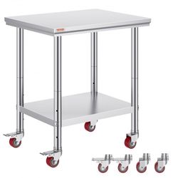 heavy duty stainless steel work table with wheels, prep table with casters for restaurant, catering or home kitchen