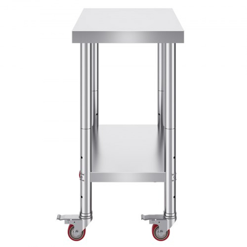 Stainless Steel Work Table With Wheels Heavy Duty Commercial Food Prep Worktable With Brake  Adjust 10