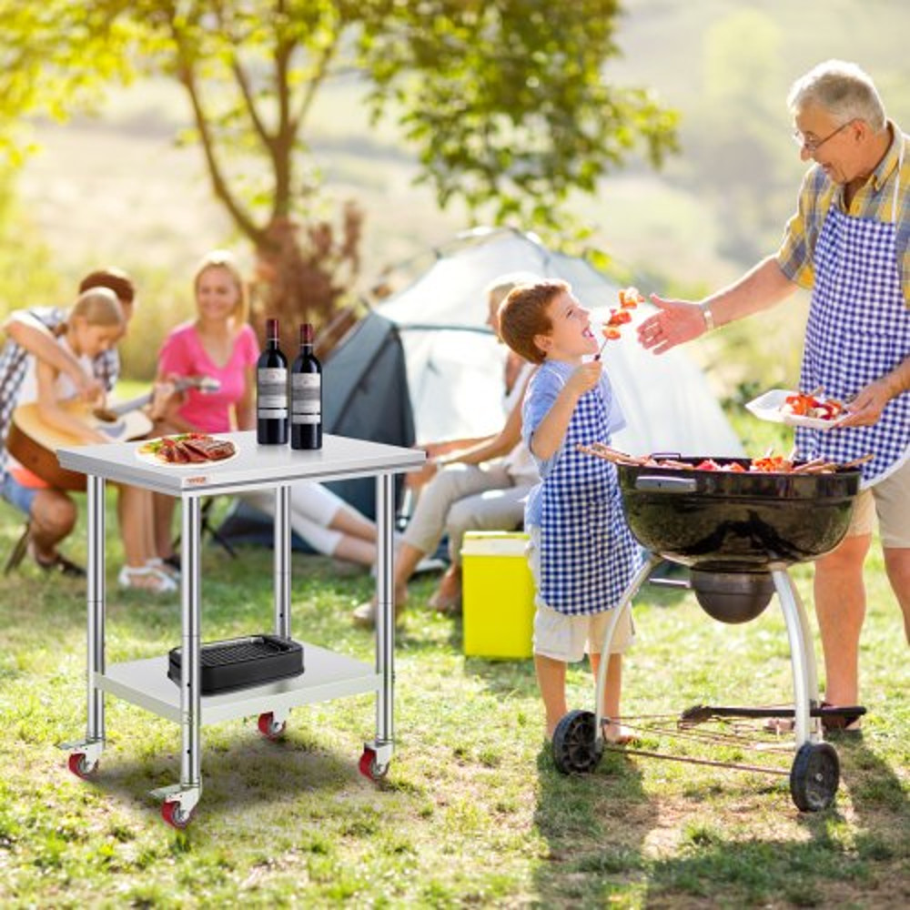 Heavy Duty Stainless Steel Work Table With Wheels Prep Table With Casters For Restaurant Catering O 1