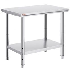 heavy duty stainless steel prep table, high capacity commercial workstation with adjustable shelves for kitchen, garage