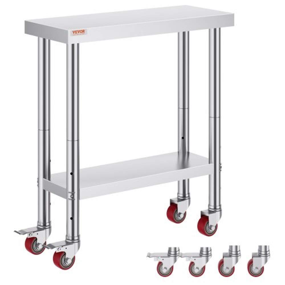 Heavy Duty Stainless Steel Work Table With Adjustable Shelf  Wheels Commercial Kitchen Prep Worktab 0