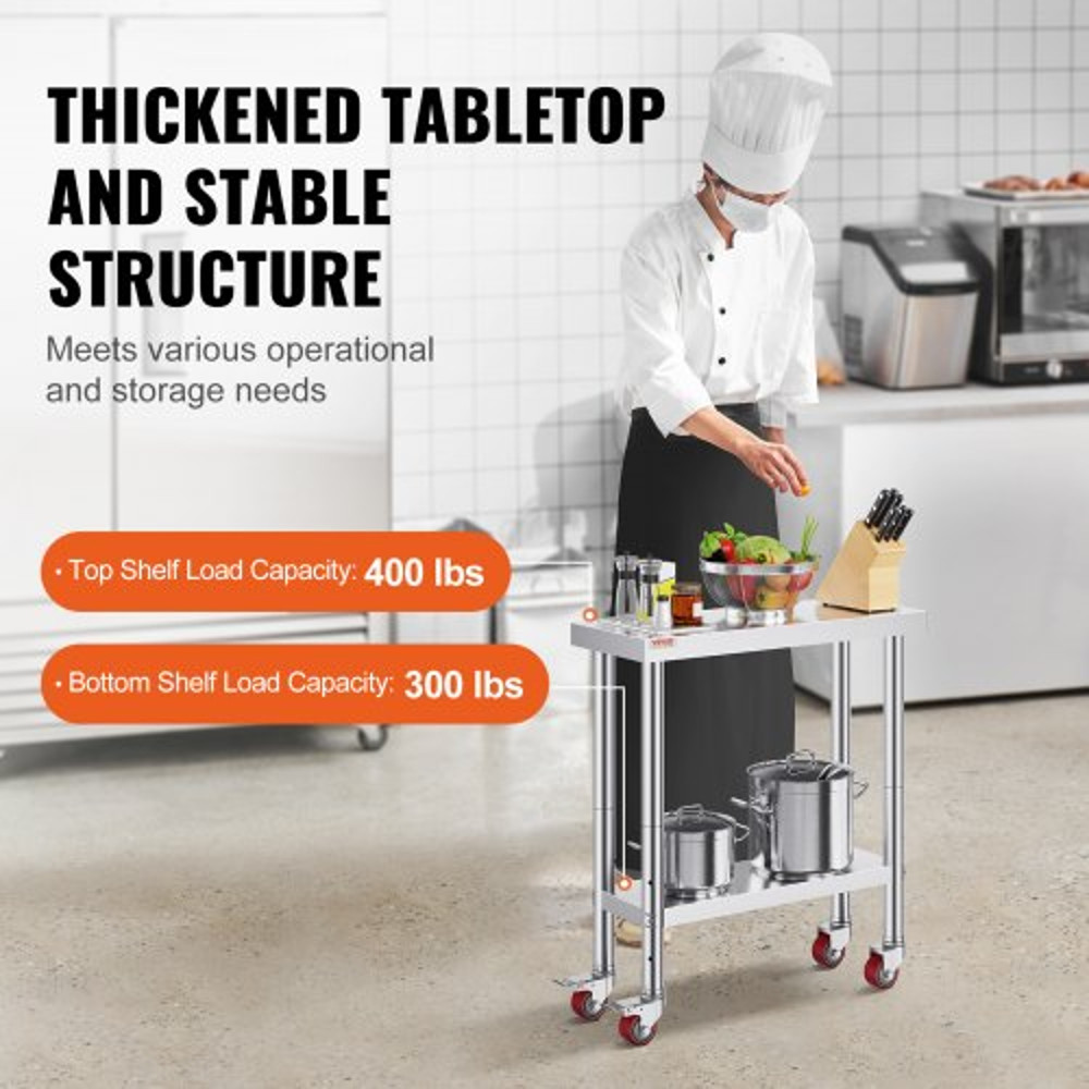 Heavy Duty Stainless Steel Work Table With Adjustable Shelf  Wheels Commercial Kitchen Prep Worktab 3