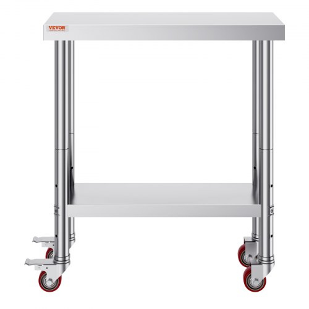 Heavy Duty Stainless Steel Work Table With Adjustable Shelf  Wheels Commercial Kitchen Prep Worktab 9