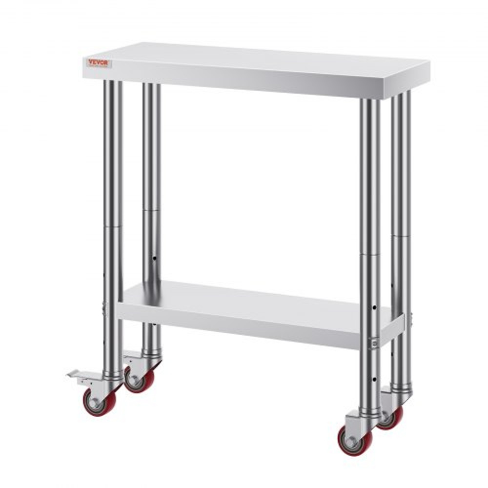 Heavy Duty Stainless Steel Work Table With Adjustable Shelf  Wheels Commercial Kitchen Prep Worktab 8