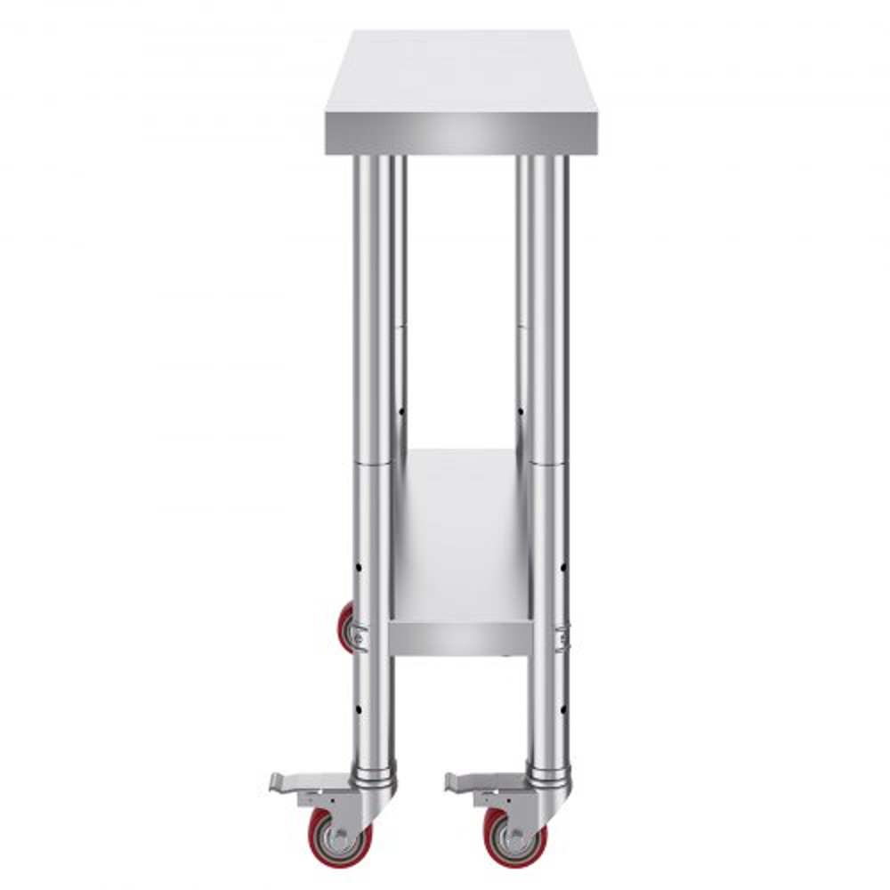 Heavy Duty Stainless Steel Work Table With Adjustable Shelf  Wheels Commercial Kitchen Prep Worktab 10