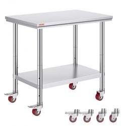 stainless steel work table with wheels, heavy duty commercial food prep worktable with casters for restaurant & kitchen