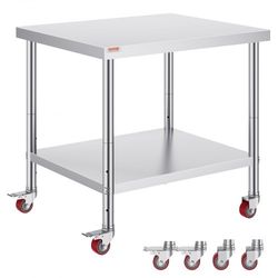 stainless steel work table, heavy duty commercial food prep worktable with adjustable shelf & lockable wheel