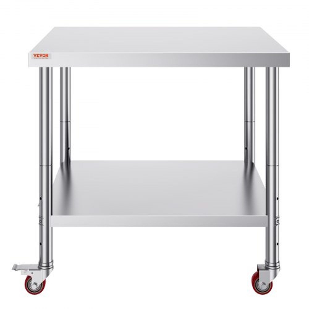 Stainless Steel Work Table Heavy Duty Commercial Food Prep Worktable With Adjustable Shelf Lockabl 9