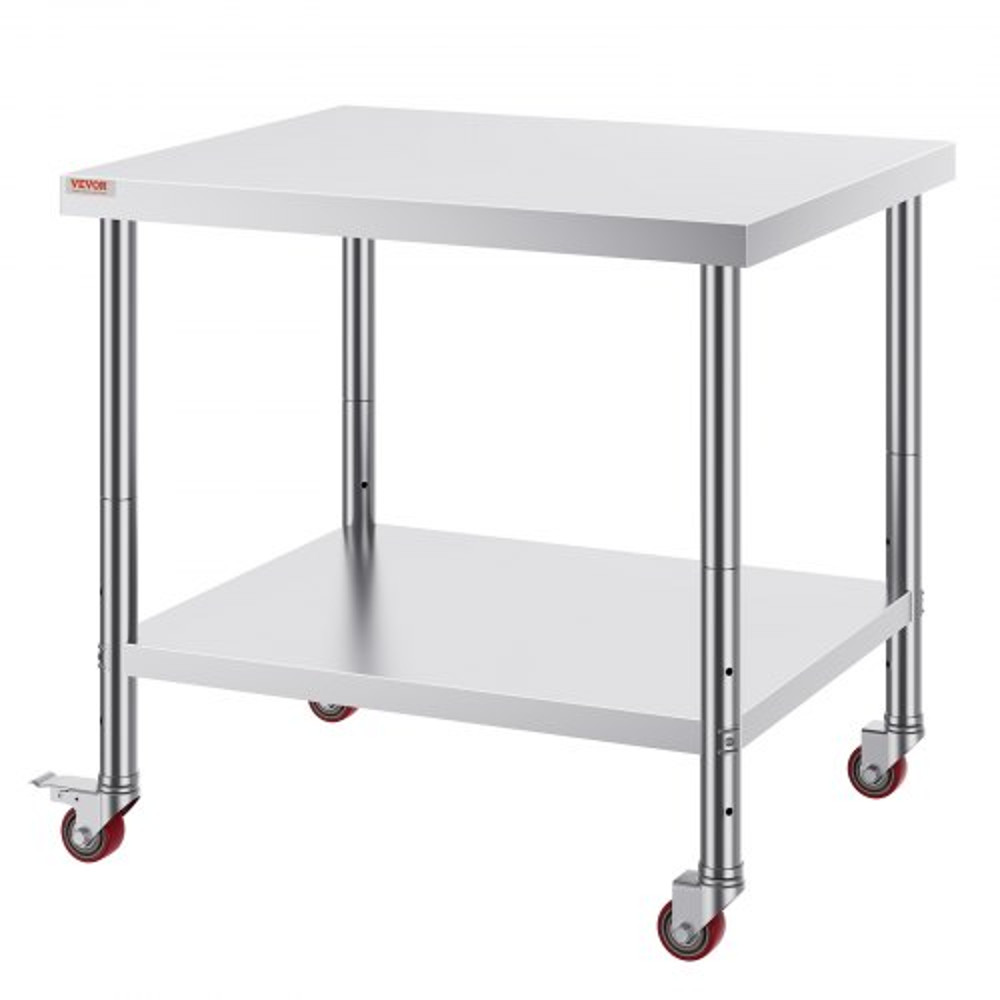Stainless Steel Work Table Heavy Duty Commercial Food Prep Worktable With Adjustable Shelf Lockabl 8