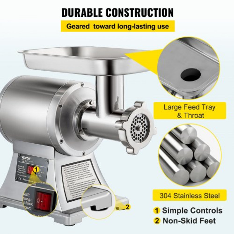 Commercial Meat Grinder Heavy Duty Electric Stainless Steel Meat Mincer W Blades Grinding Plates S 3