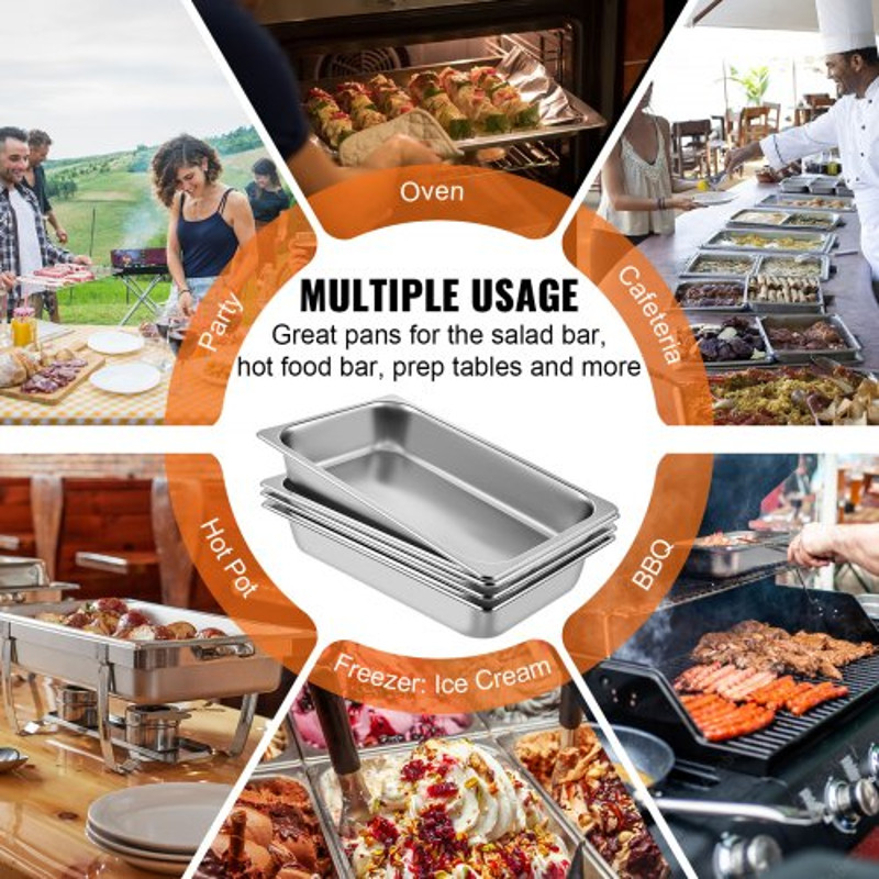 Steam Table Pans Full Size Deep Food Container AntiJam Stainless Steel Oven Tray Hotel Buffet Cater 6