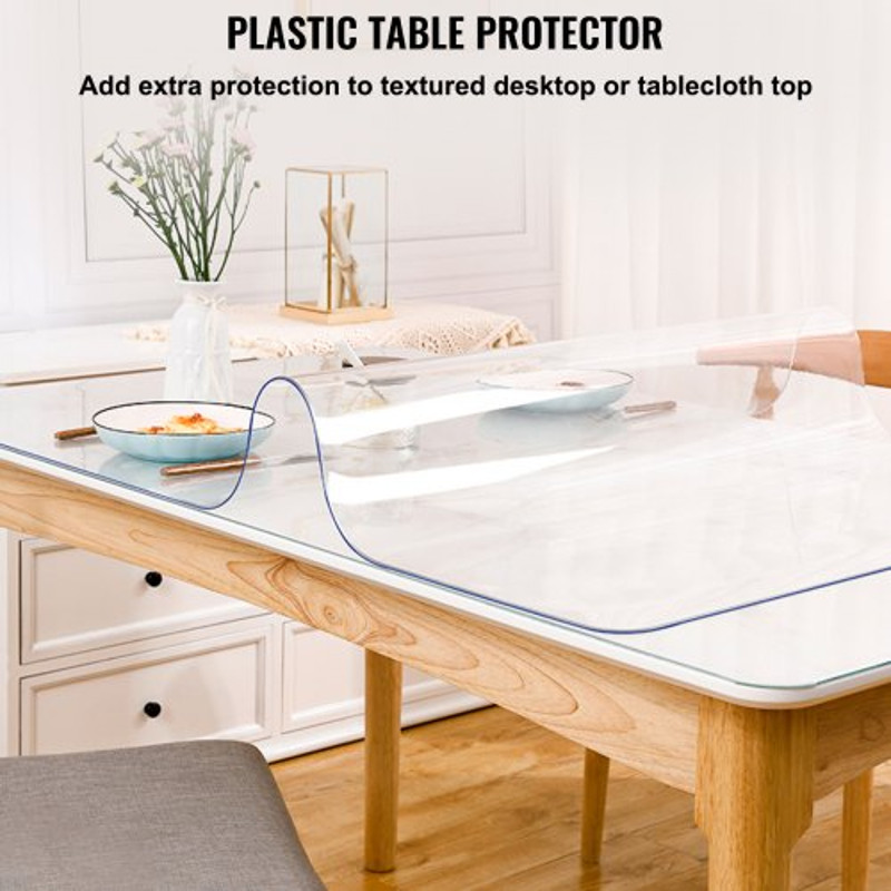 Clear Table Cover Protector Thick PVC Plastic Tablecloth Table Protector For Dining Room Table Desk 2