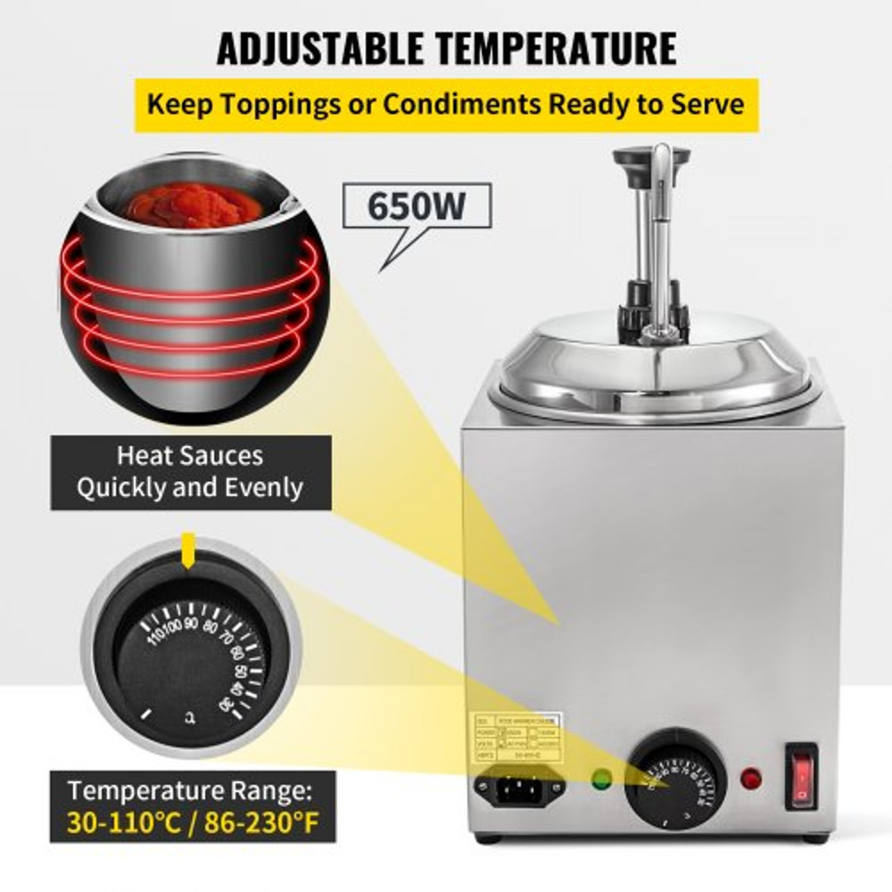Stainless Steel Hot Cheese Dispenser 24QT Electric Nacho Cheese Warmer With Pump For Hot Fudge Cara 5