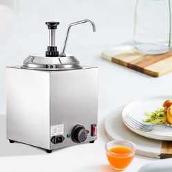stainless steel hot cheese dispenser, 2.4qt electric nacho cheese warmer with pump for hot fudge, caramel & sauces.