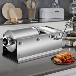 stainless steel sausage stuffer, 3l horizontal manual meat press with 5 nozzles, dual-speed for home & commercial use