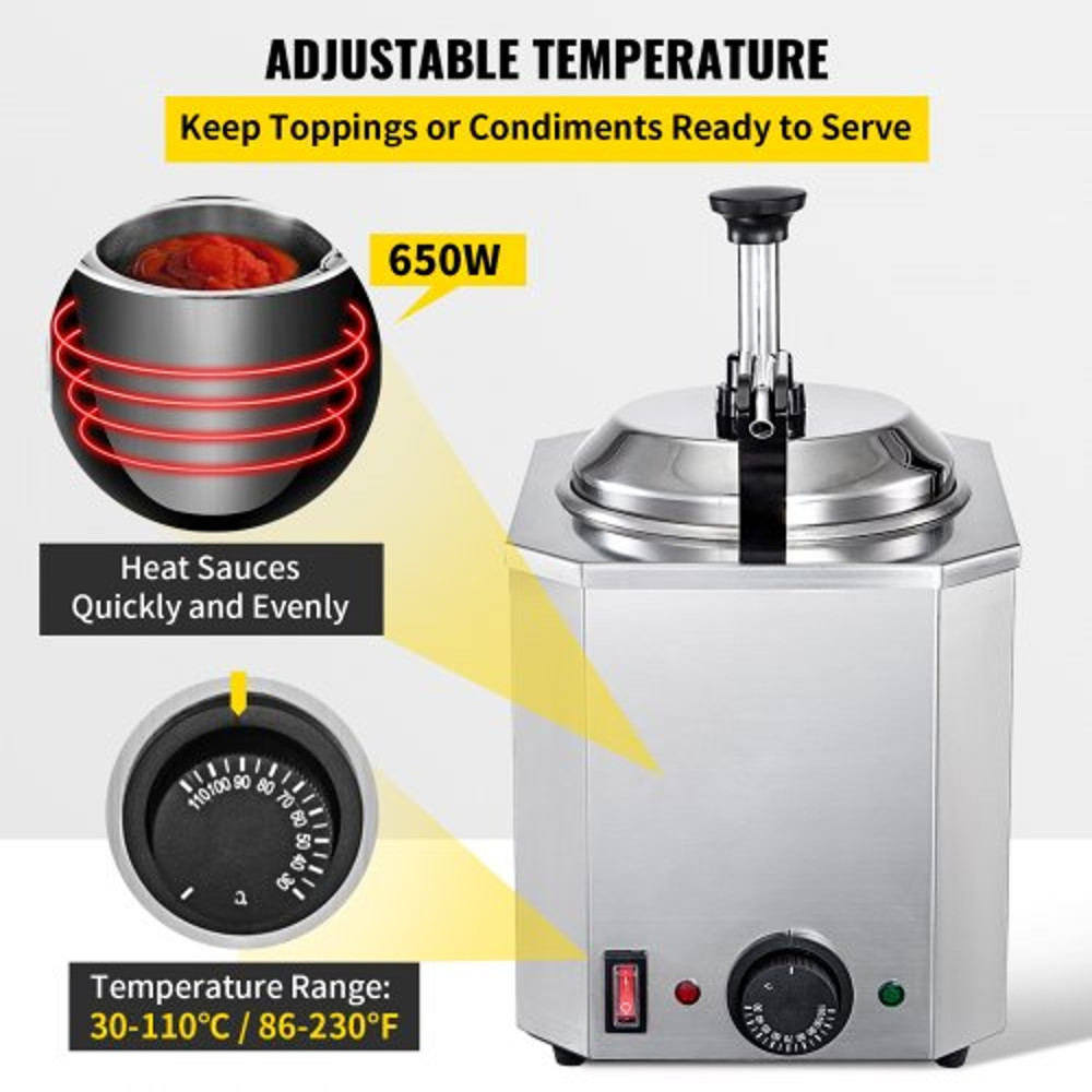 Stainless Steel Hot Fudge Warmer With Pump 650W Cheese Dispenser With 30110C Temp Adjustable 5