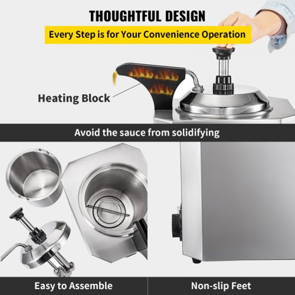 Stainless Steel Hot Fudge Warmer With Pump 650W Cheese Dispenser With 30110C Temp Adjustable 6