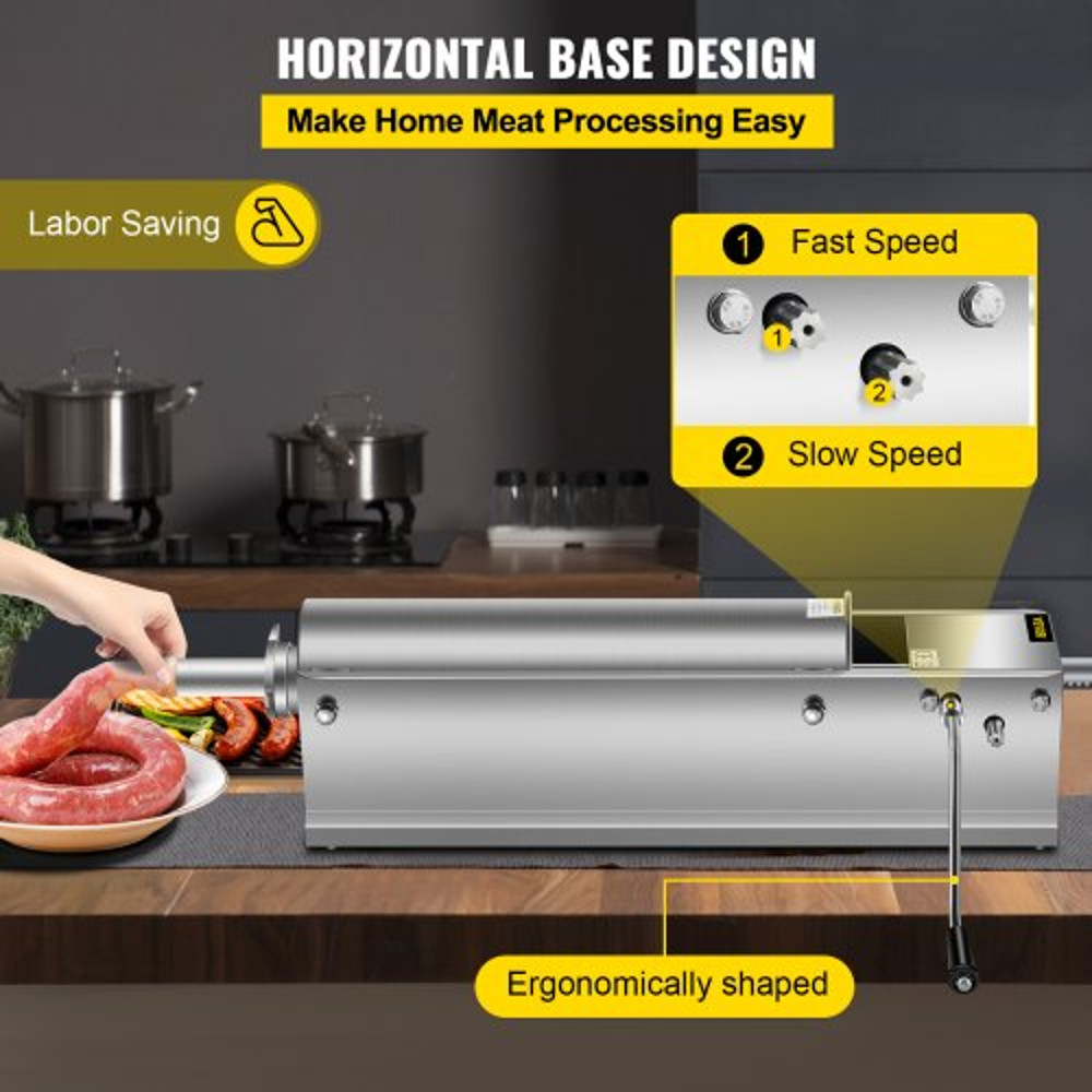 7L Stainless Steel Manual Sausage Stuffer Horizontal Sausage Maker With 5 Filling Nozzles For Home  4
