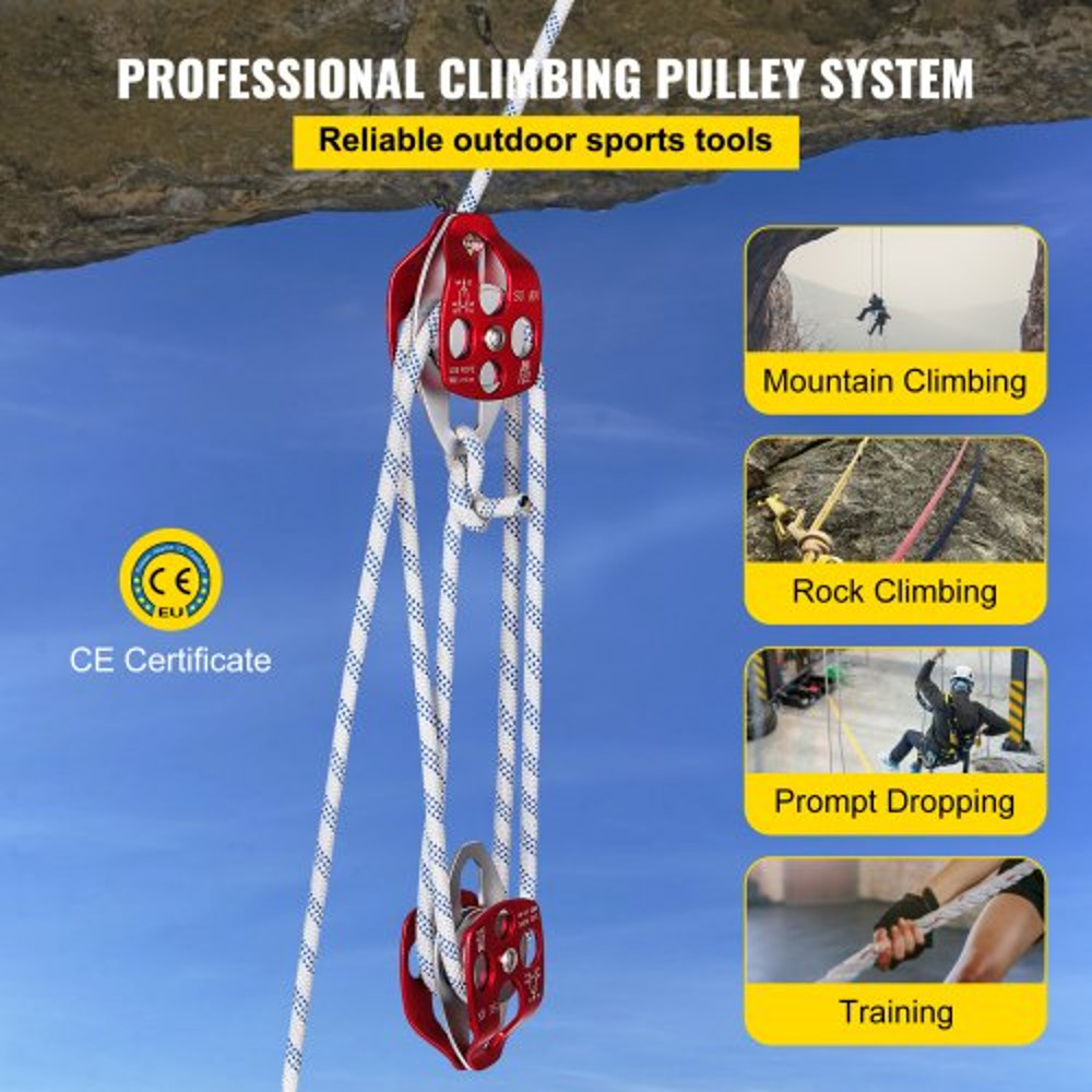 HeavyDuty Twin Sheave Block  Tackle 100FT Double Braid Rope 7700LB Capacity 3035KN Double Pulley Ri 2