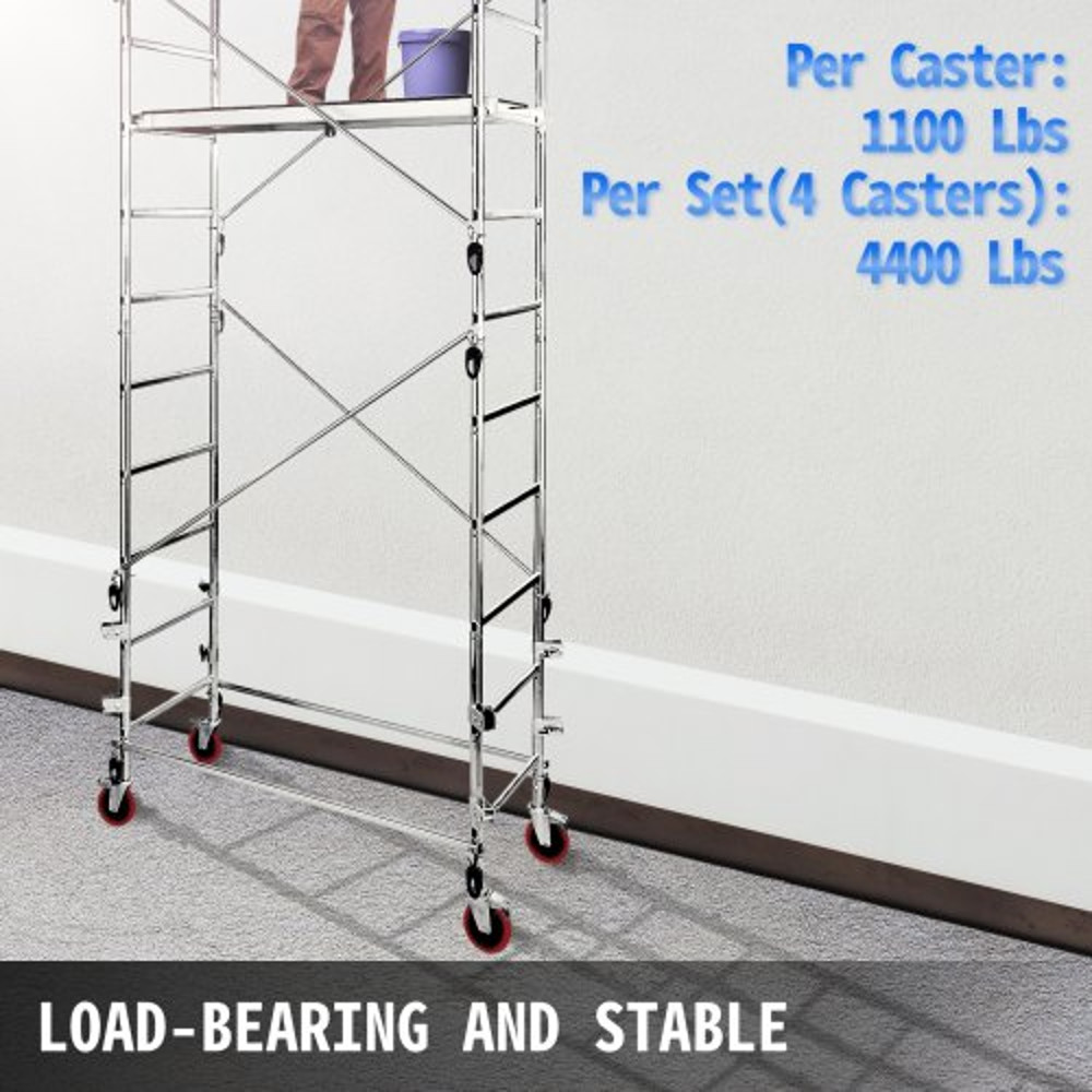 4-Pack Heavy-Duty Locking Stem Casters with Brake, 4400LB Capacity Polyurethane Wheels for Scaffold, Shelves
