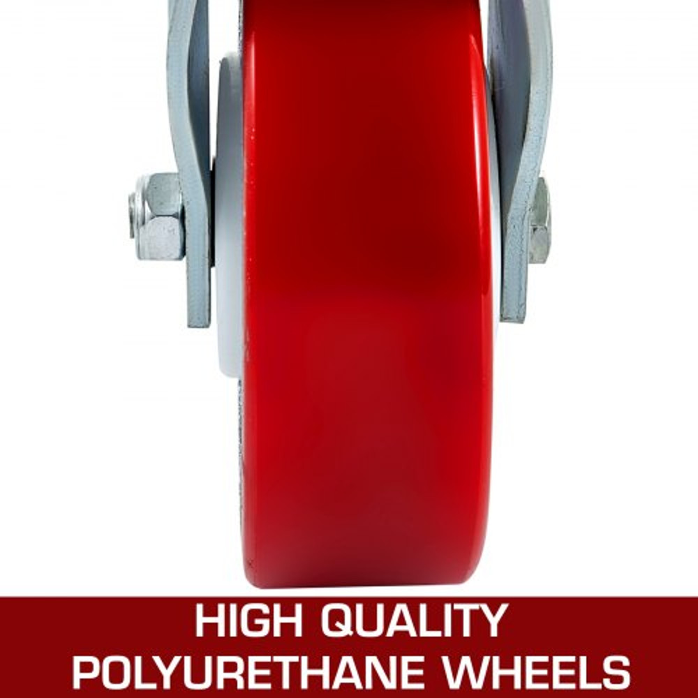 HeavyDuty Locking Stem Casters With Brake 8 Red Polyurethane Wheels Set Of 4 For Scaffold Shelves   3