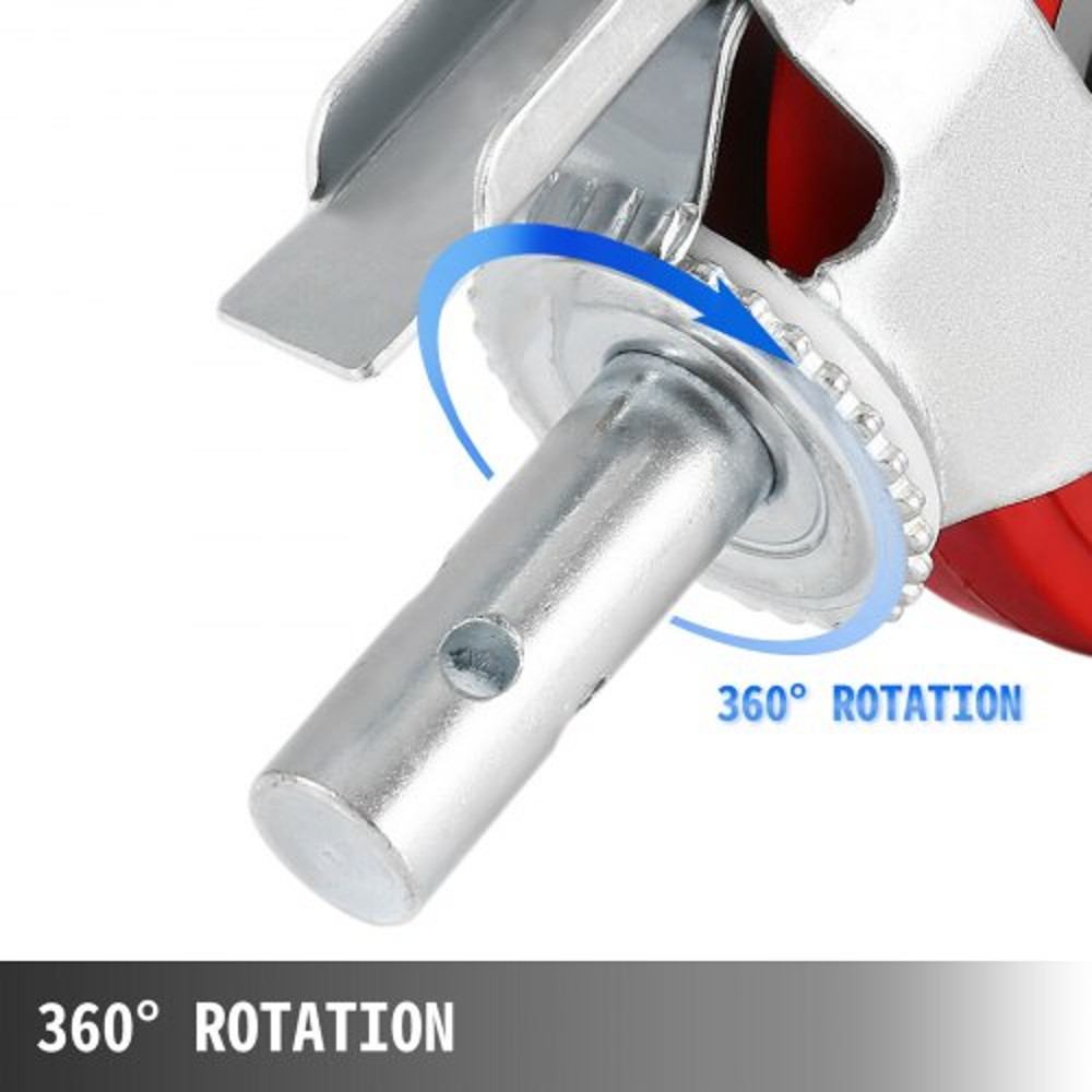 HeavyDuty Locking Stem Casters With Brake 8 Red Polyurethane Wheels Set Of 4 For Scaffold Shelves   4