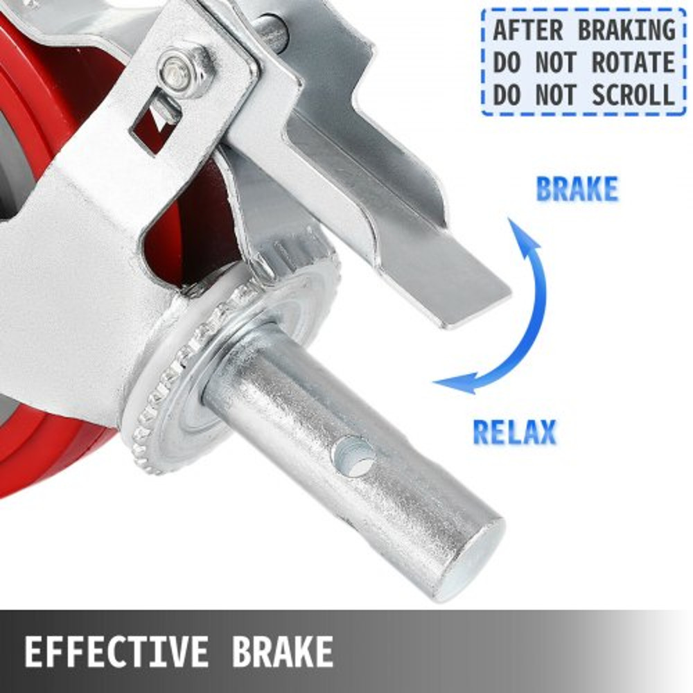 HeavyDuty Locking Stem Casters With Brake 8 Red Polyurethane Wheels Set Of 4 For Scaffold Shelves   5