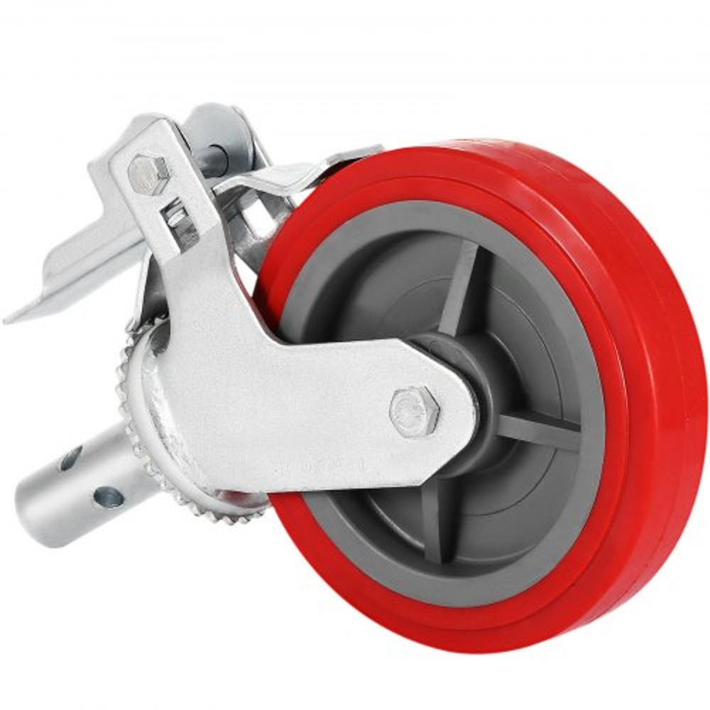 HeavyDuty Locking Stem Casters With Brake 8 Red Polyurethane Wheels Set Of 4 For Scaffold Shelves   9