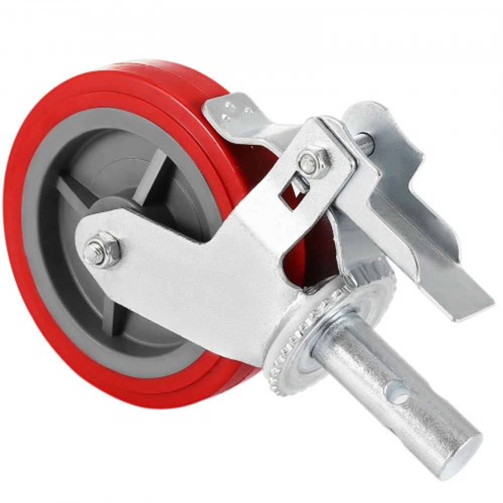 HeavyDuty Locking Stem Casters With Brake 8 Red Polyurethane Wheels Set Of 4 For Scaffold Shelves   10