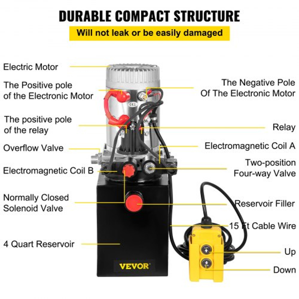 Hydraulic Pump Quart Double Acting Hydraulic Power Unit With Steel Oil Tank DC Pump For Dump Traile 5