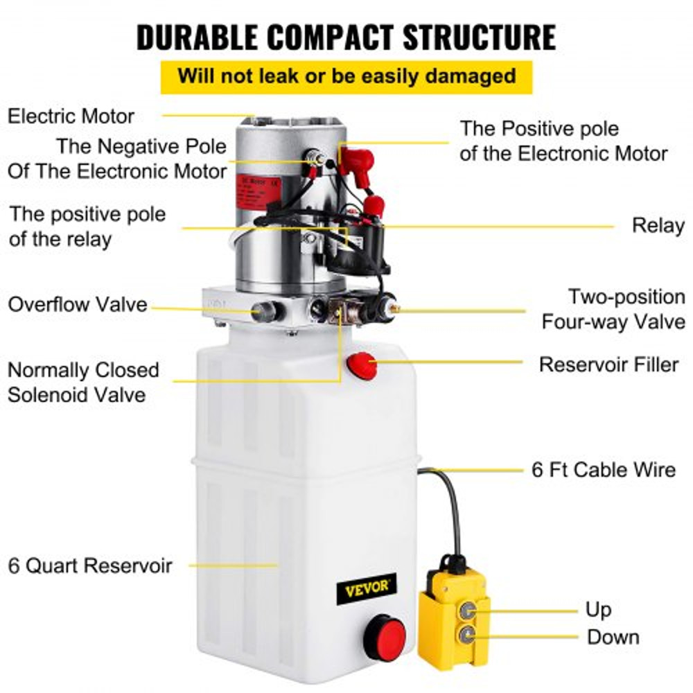 Quart Hydraulic Power Unit Single Acting Hydraulic Pump Dump Trailer 12V DC With Metal Reservoir He 5