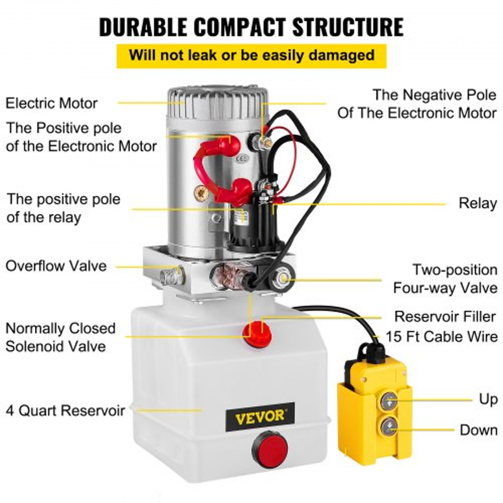 Quart Single Acting Hydraulic Pump For Dump Trailer DC Power Unit With Plastic Reservoir  Remote Un 5