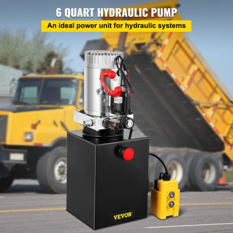 Hydraulic Power Unit Quart DC Single Acting, PSI Max Dump Trailer Pump for Car Lifting, Heavy Duty Steel Reservoir