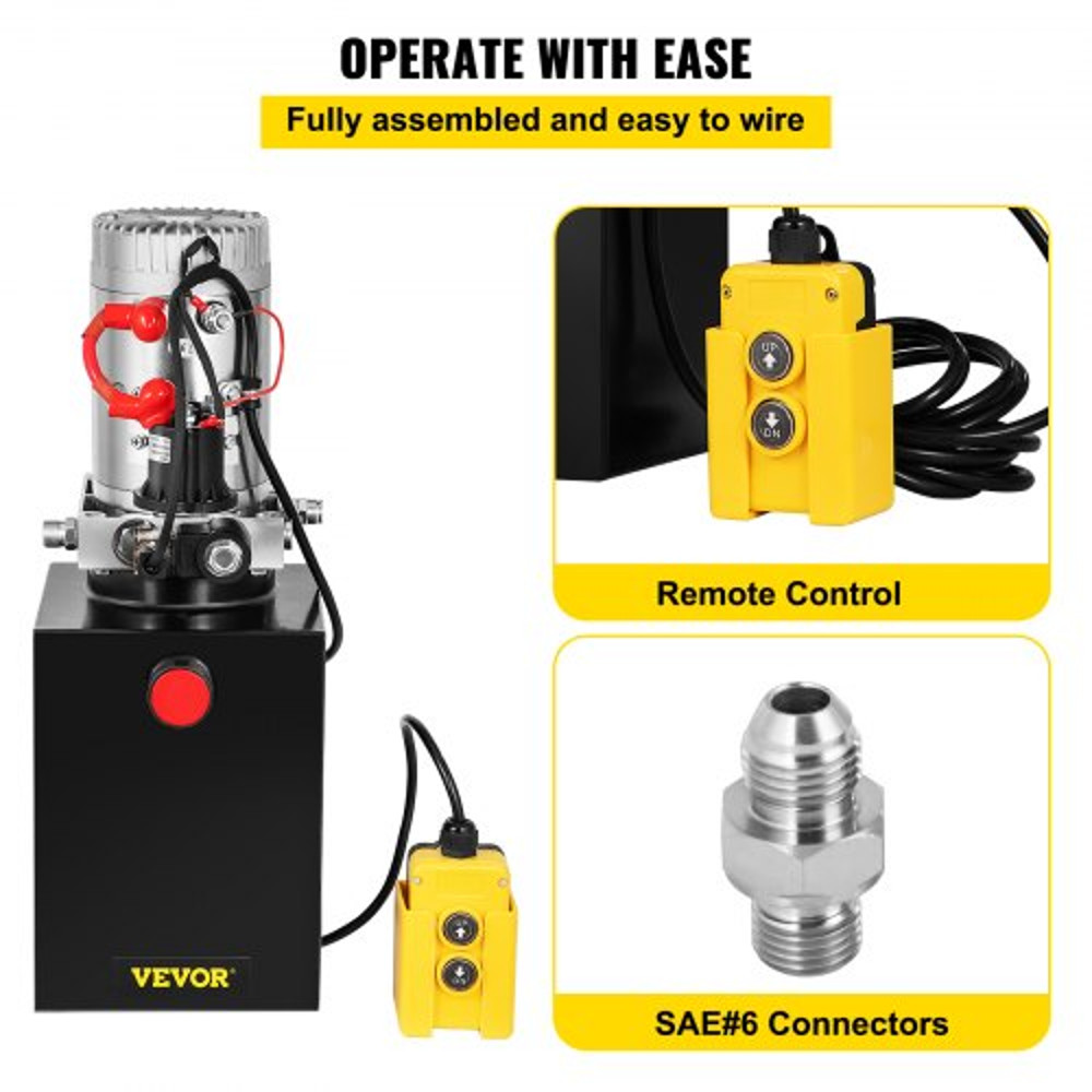 Hydraulic Power Unit Quart DC Single Acting, PSI Max Dump Trailer Pump for Car Lifting, Heavy Duty Steel Reservoir
