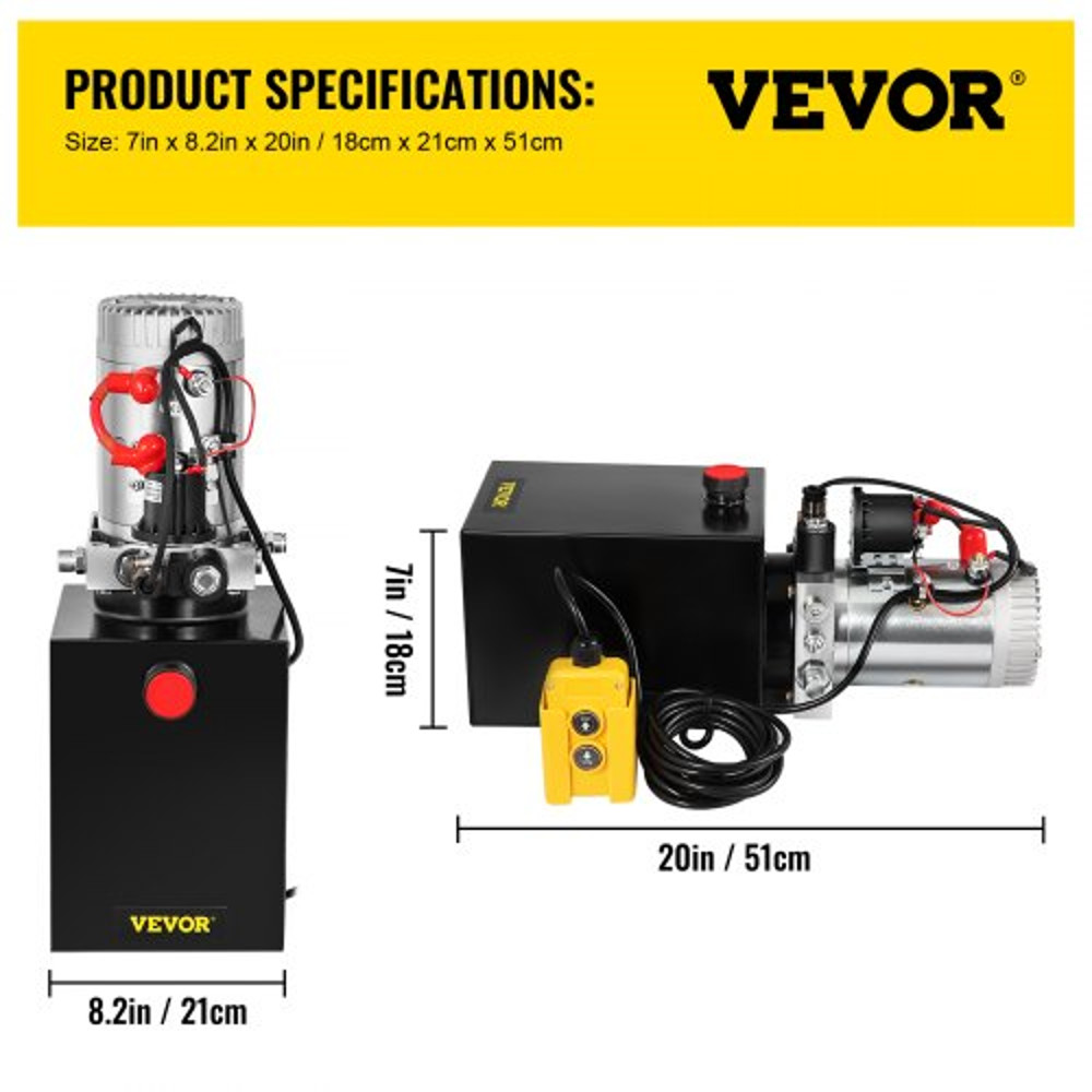 Hydraulic Power Unit Quart DC Single Acting, PSI Max Dump Trailer Pump for Car Lifting, Heavy Duty Steel Reservoir
