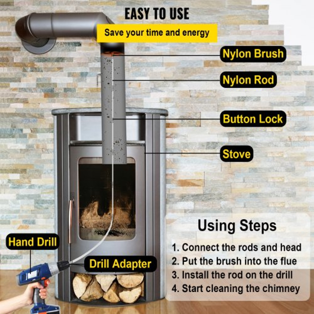 Chimney Sweep Kit HeavyDuty Chimney Cleaning Tool Kit With 10 Nylon Flexible Rods Brush Head Quick  5