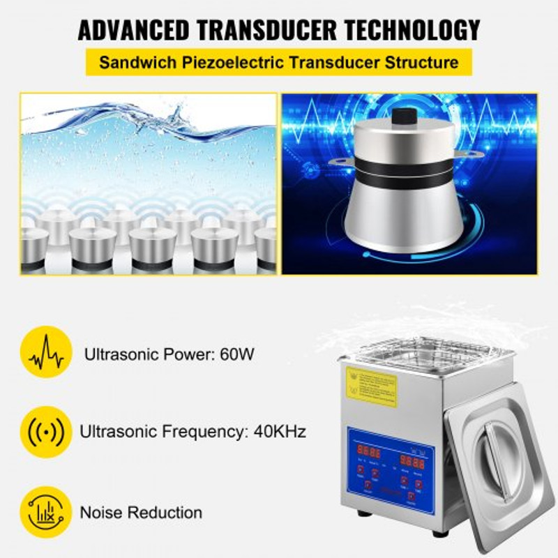 2L Digital Ultrasonic Cleaner, 110V for Jewelry, Watch, Glasses, Diamond & Small Parts Cleaning