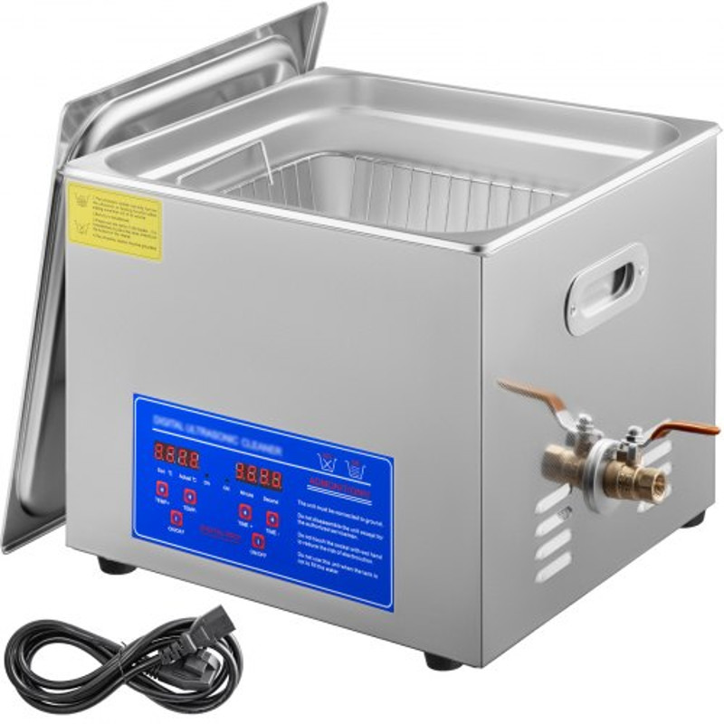 Heated Ultrasonic Cleaner 110V, 15L Stainless Steel Tank for Wrench, Screwdriver, Industrial Parts & Mental Cleaning