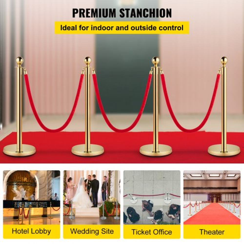 38 Gold Crowd Control Stanchions With Red Velvet Rope 8Pack Queue Barriers For Events  Party Suppli 2
